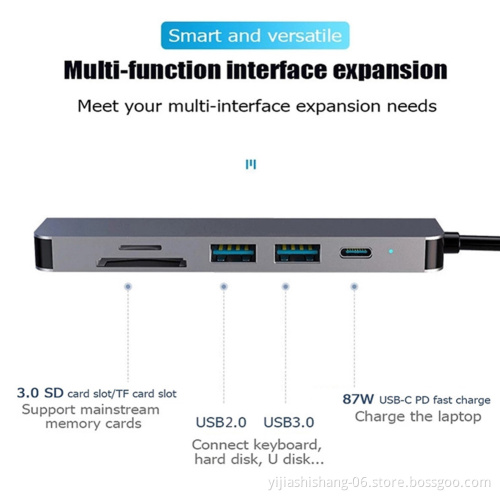 High Quality 6 In1 Multiport Usb C Hub To Hdmi-compatible Adapter Type C To Usb 3.0 Sd Tf Card Reader Adapter Usb Hub For Laptop
